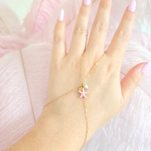 dainty delicate pink starfish hand chain