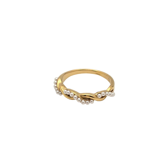 dainty gold pearl ring delicate