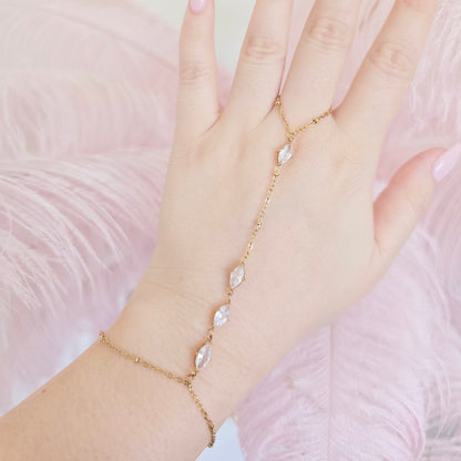 dainty gold diamond hand chain 
