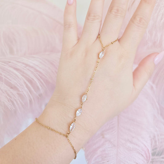 dainty gold diamond hand chain 