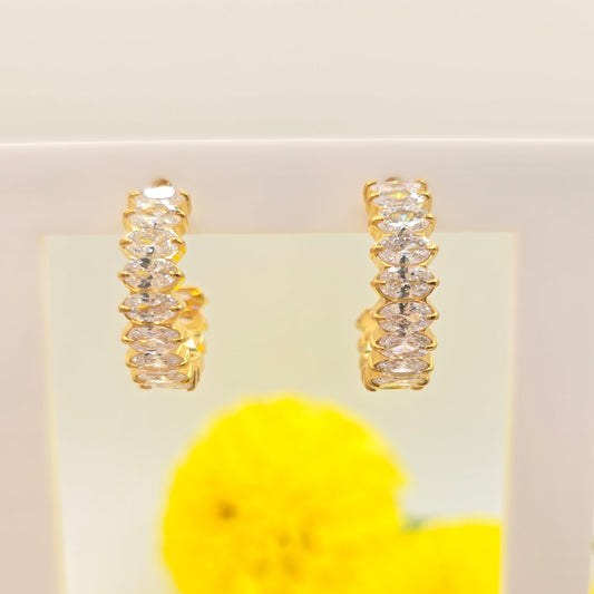 gold waterproof marquise stone hoop earrings