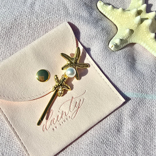 gold starfish and pearl hair pin beach jewelry