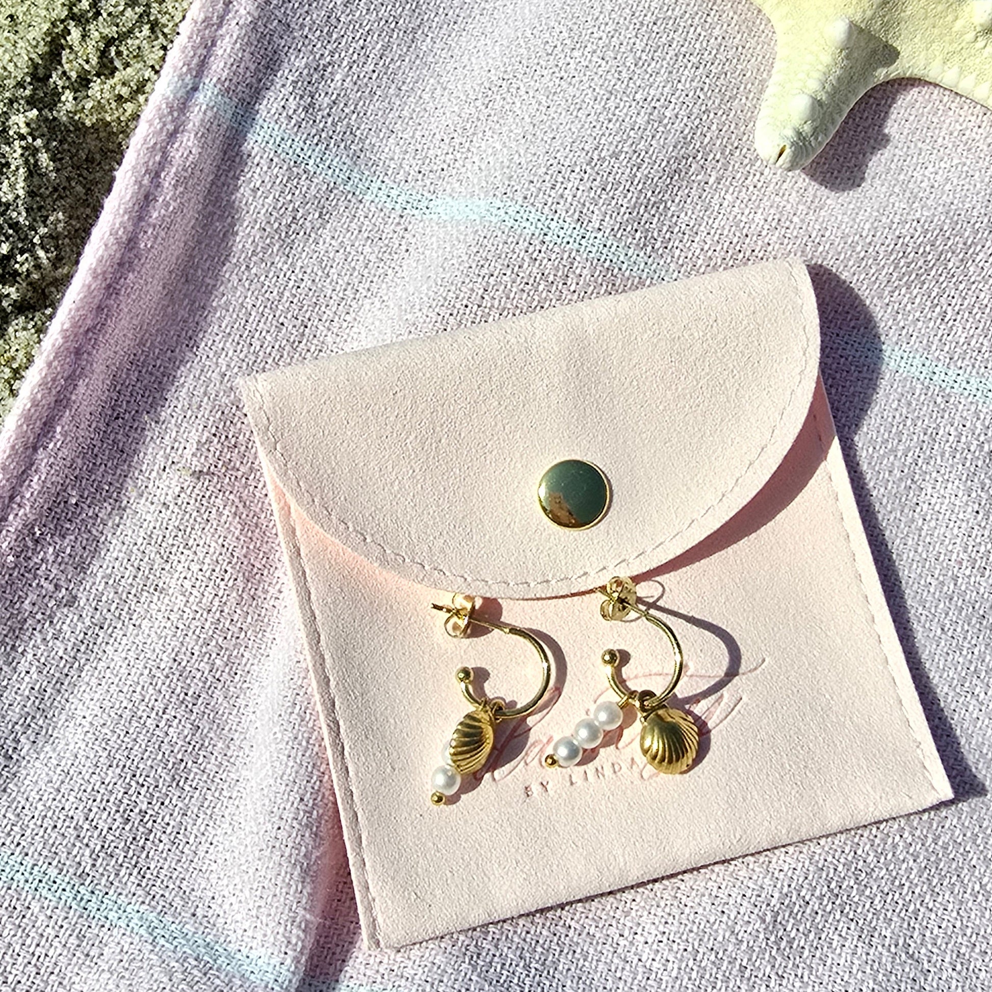 tiny gold shell and pearl earrings ocean jewelry