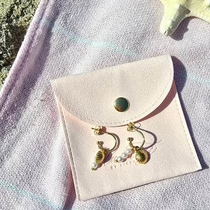 tiny gold shell and pearl earrings ocean jewelry