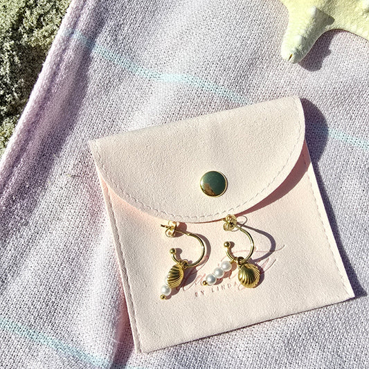 tiny gold shell and pearl earrings ocean jewelry