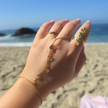 gold dainty tiny shells dangle hand chain 