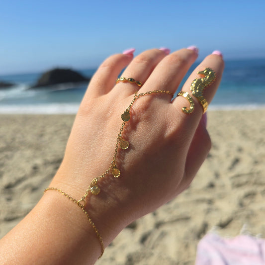 gold dainty tiny shells dangle hand chain 