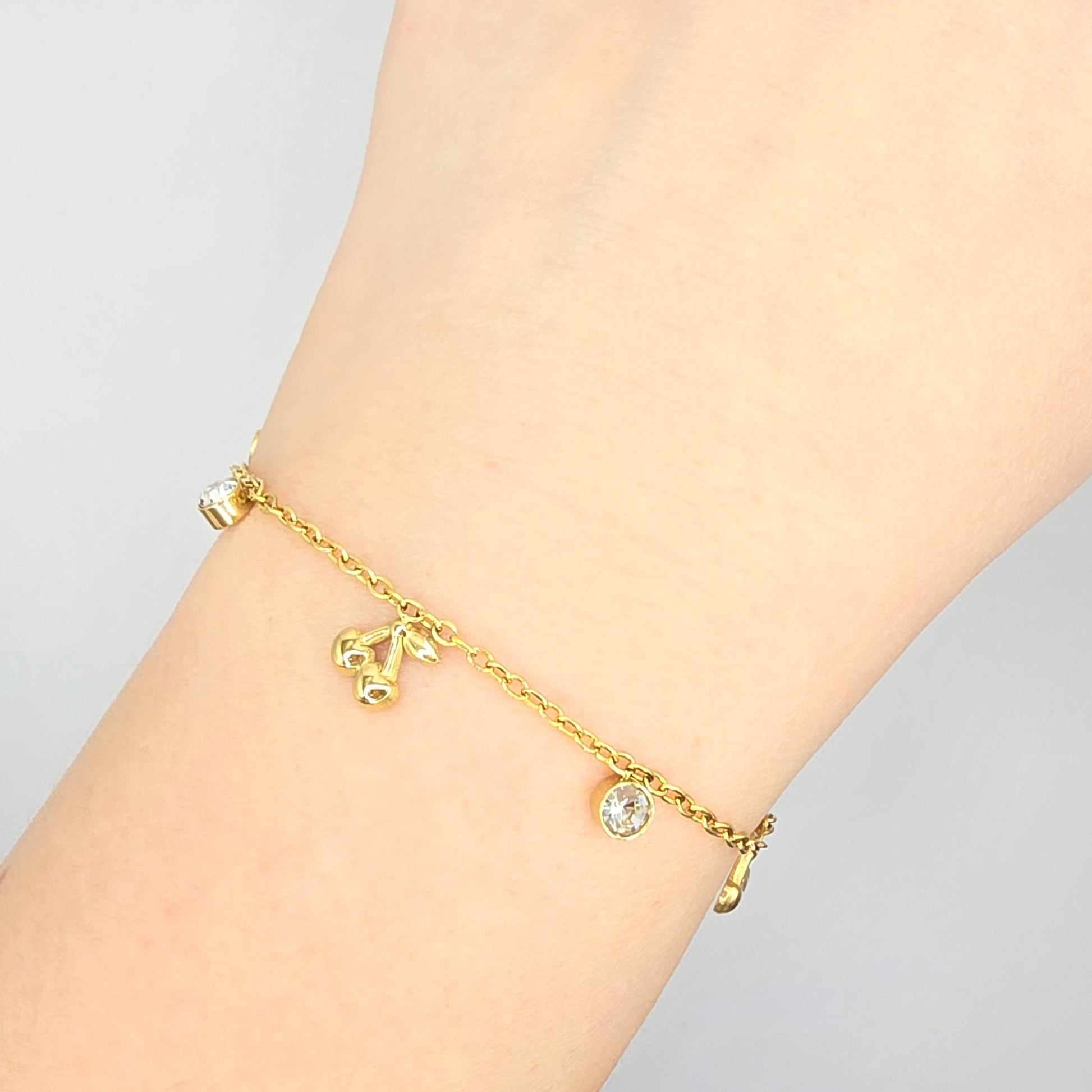 cherries gold bracelet tiny waterproof 