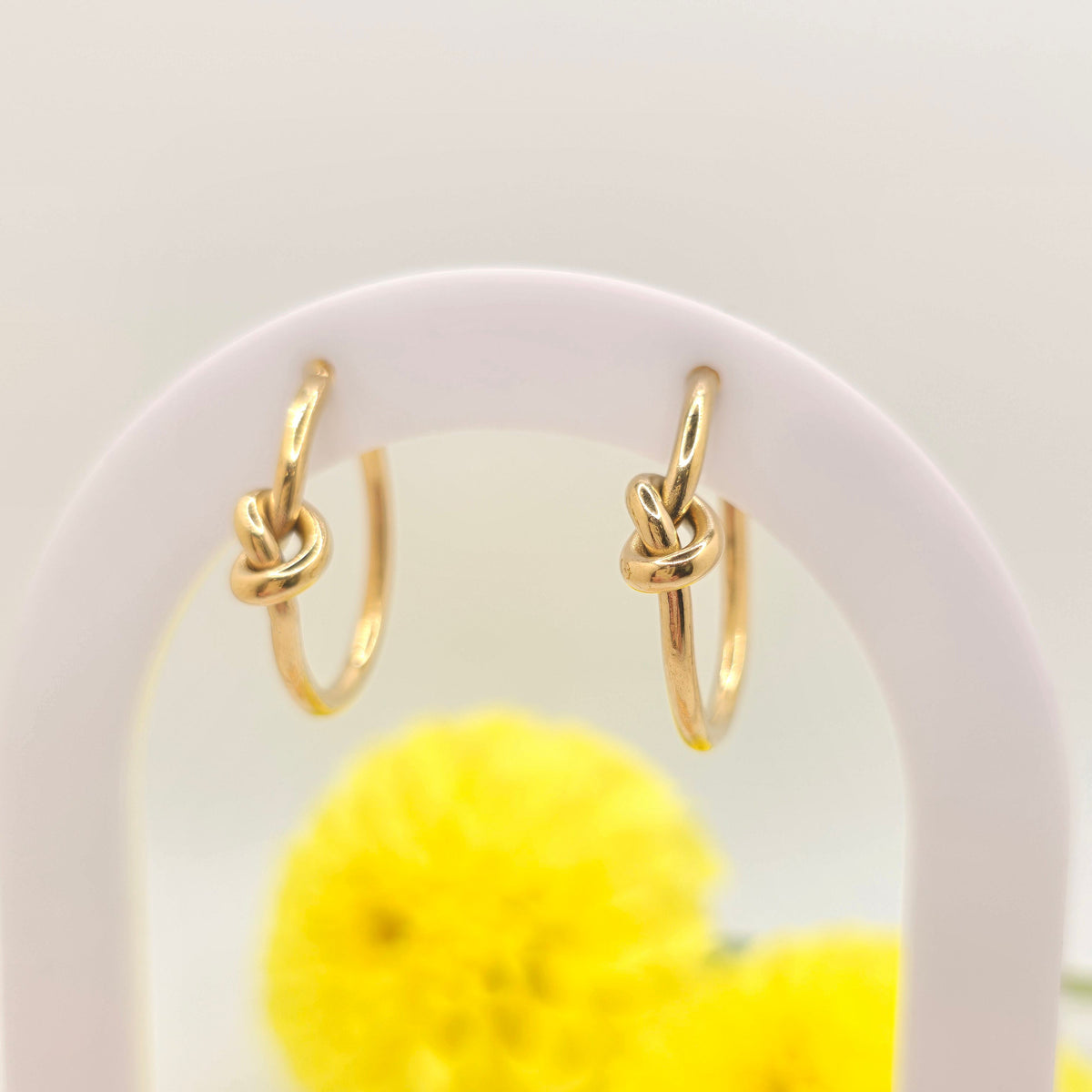 dainty gold waterproof knot hoop earrings