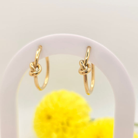 dainty gold waterproof knot hoop earrings