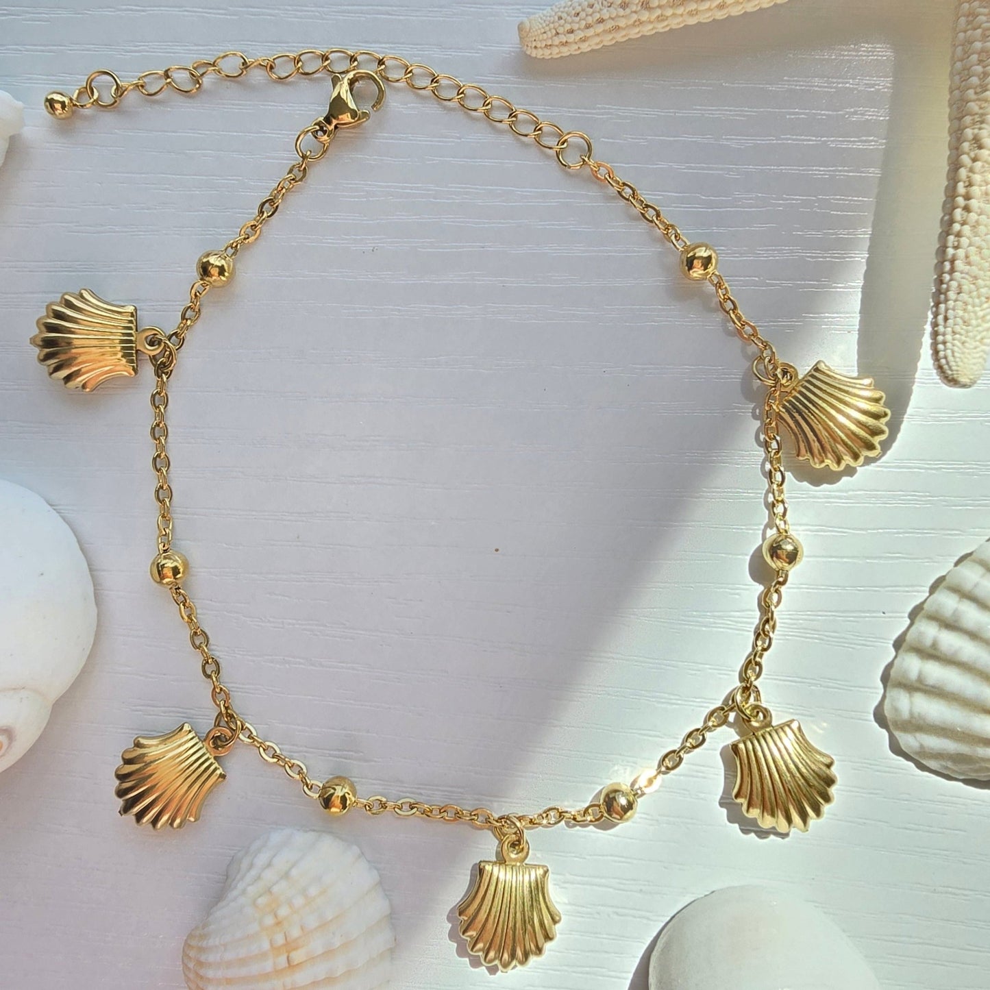 dainty gold waterproof mini shell anklet summer