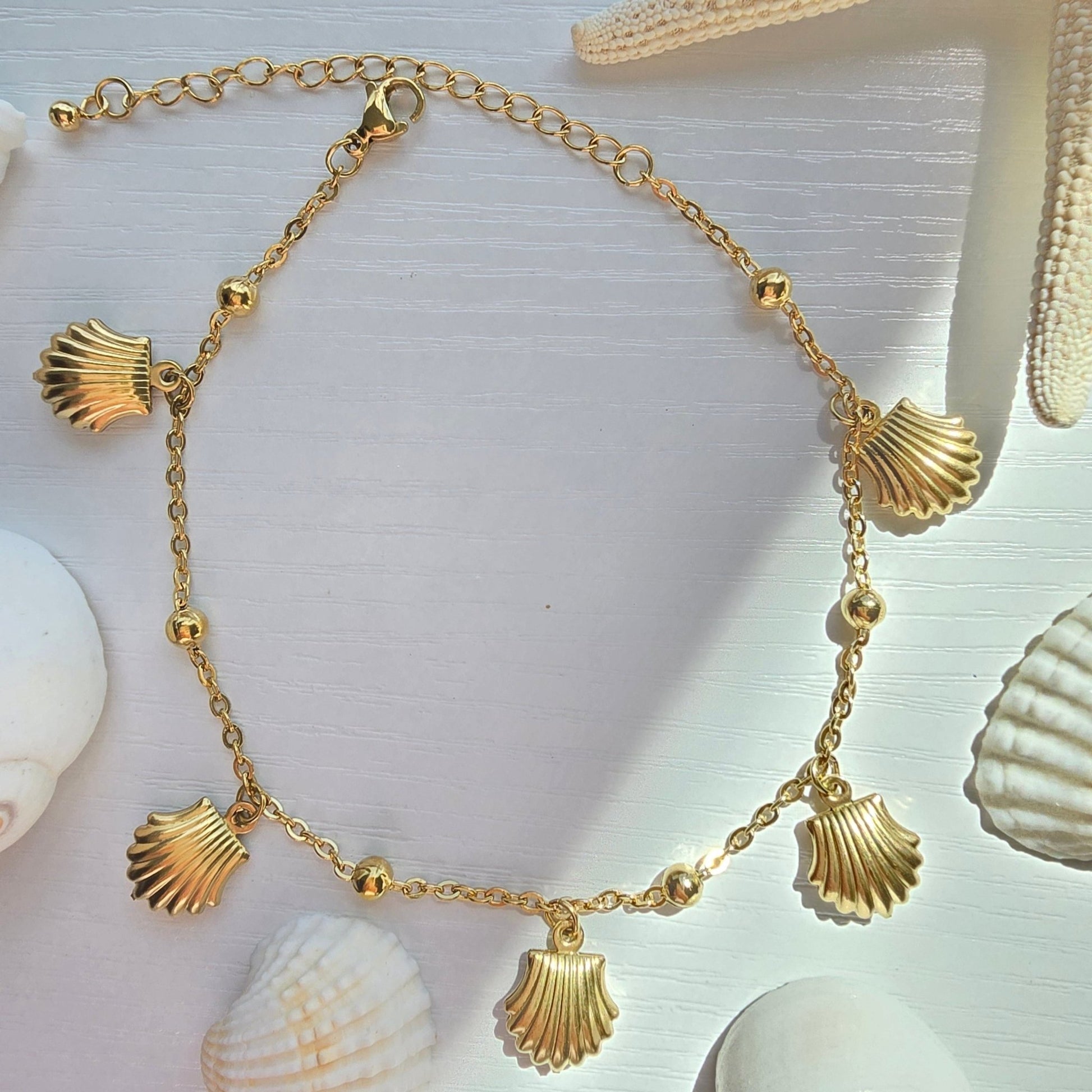 dainty gold waterproof mini shell anklet summer