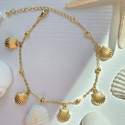 dainty gold waterproof mini shell anklet summer