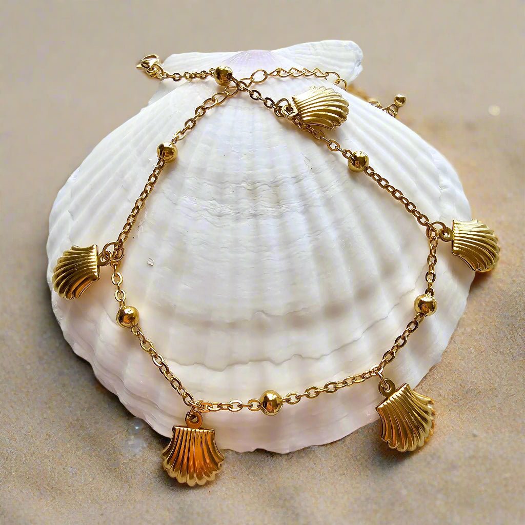 dainty gold waterproof mini shell anklet summer jewelry beach