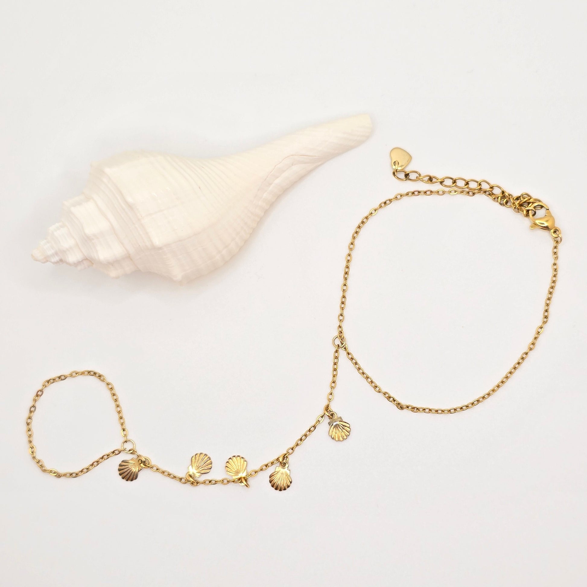 tiny shells dangle gold hand chain 
