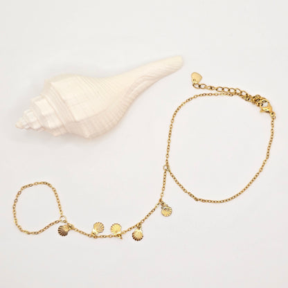 tiny shells dangle gold hand chain 