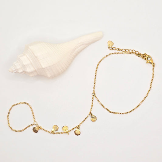 tiny shells dangle gold hand chain 
