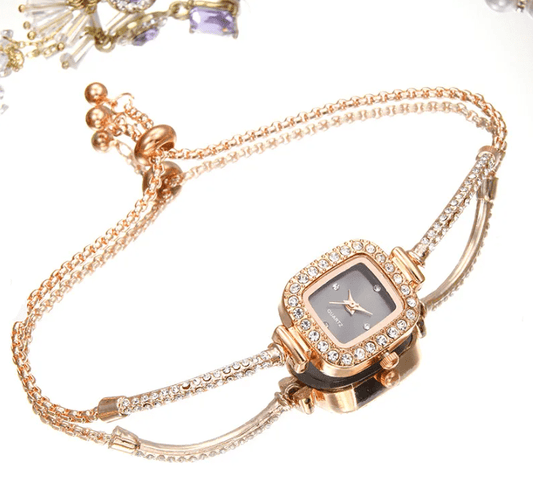 delicate gold vintage inspired bracelet watch black