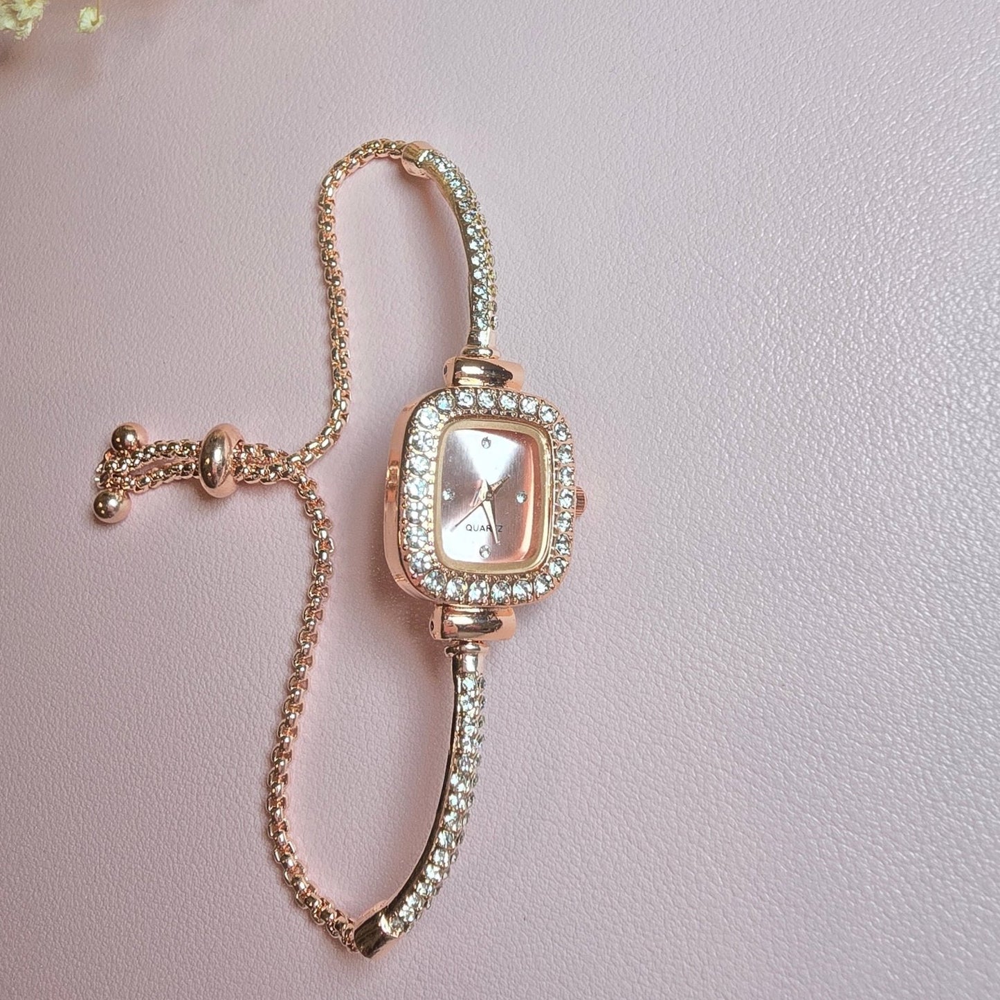 dainty gold vintage inspired bracelet watch black pink