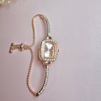 dainty gold vintage inspired bracelet watch black pink