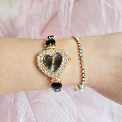 black heart vintage watch gift