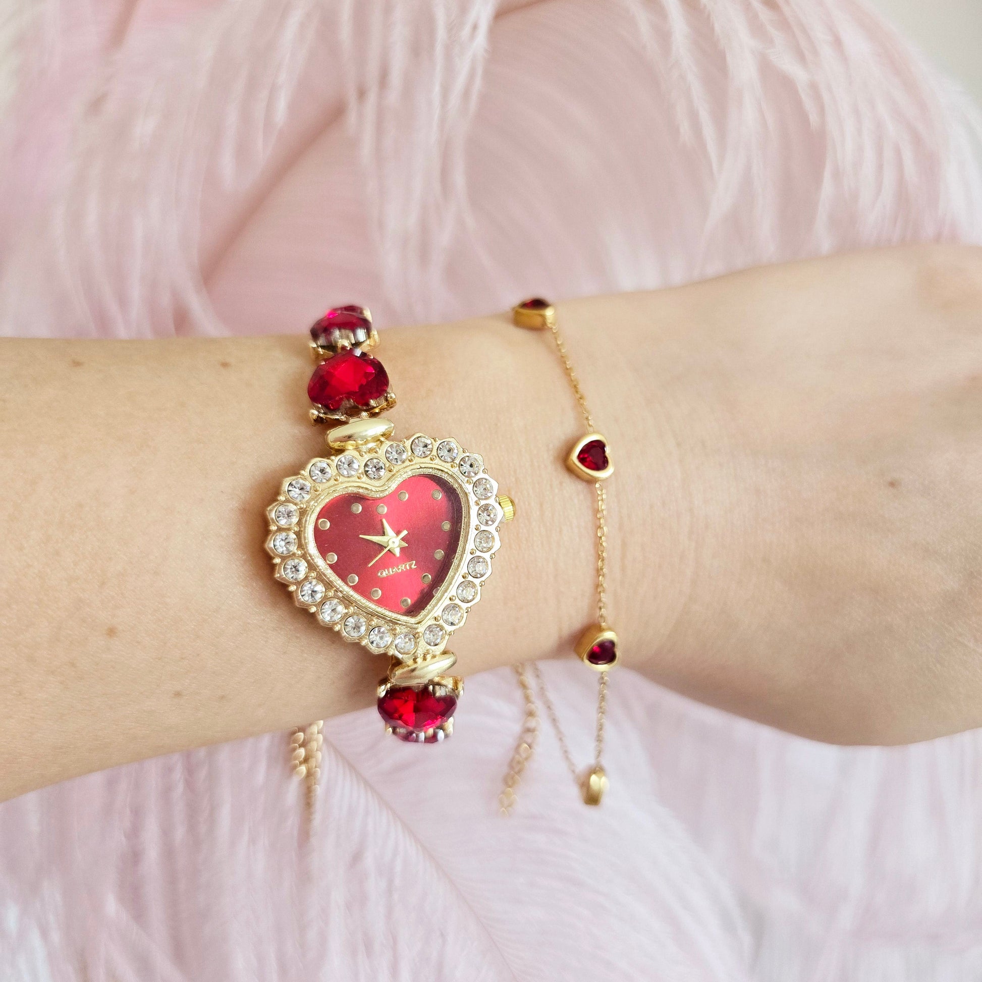 red heart vintage watch girly gift