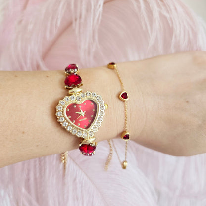 red heart vintage watch girly gift