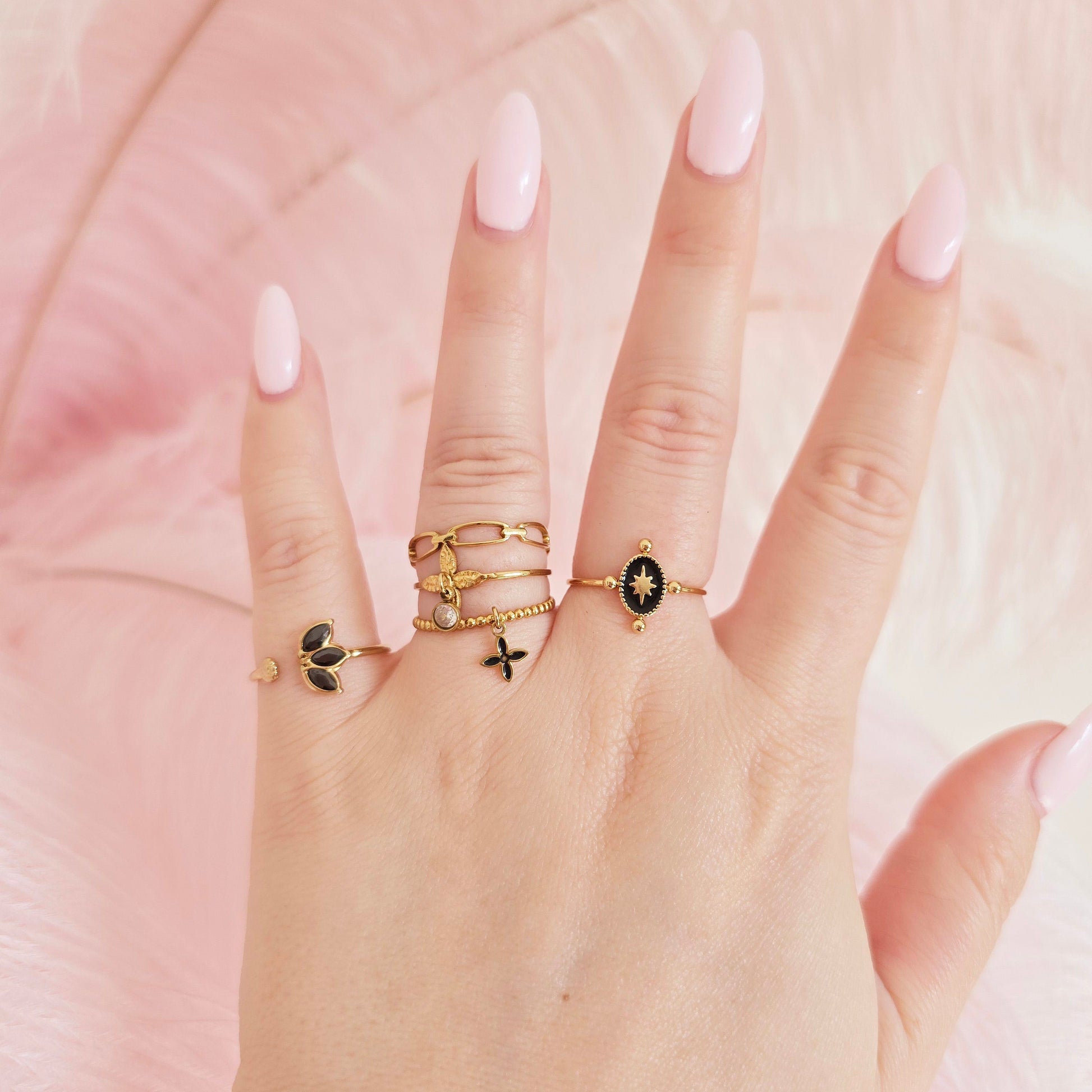 dainty gold black rings