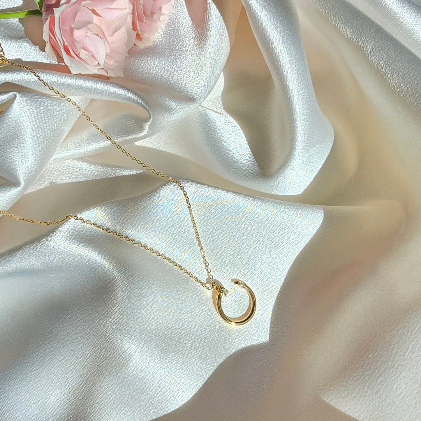 gold nail necklace waterproof tarnish free cartier dupe