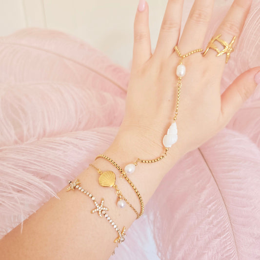 gold shell pearl hand chain waterproof