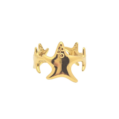 gold starfish ring waterproof beach jewelry