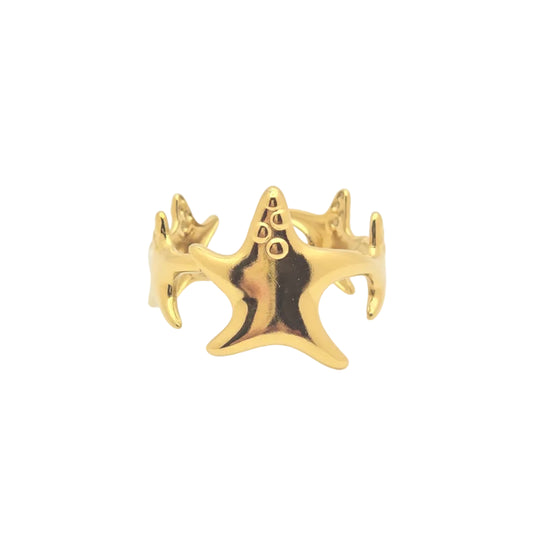 gold starfish ring waterproof beach jewelry