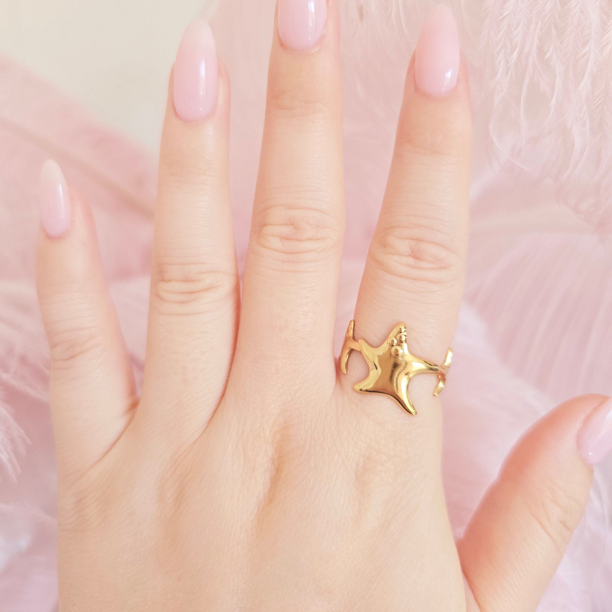 gold waterproof starfish ring summer jewelry