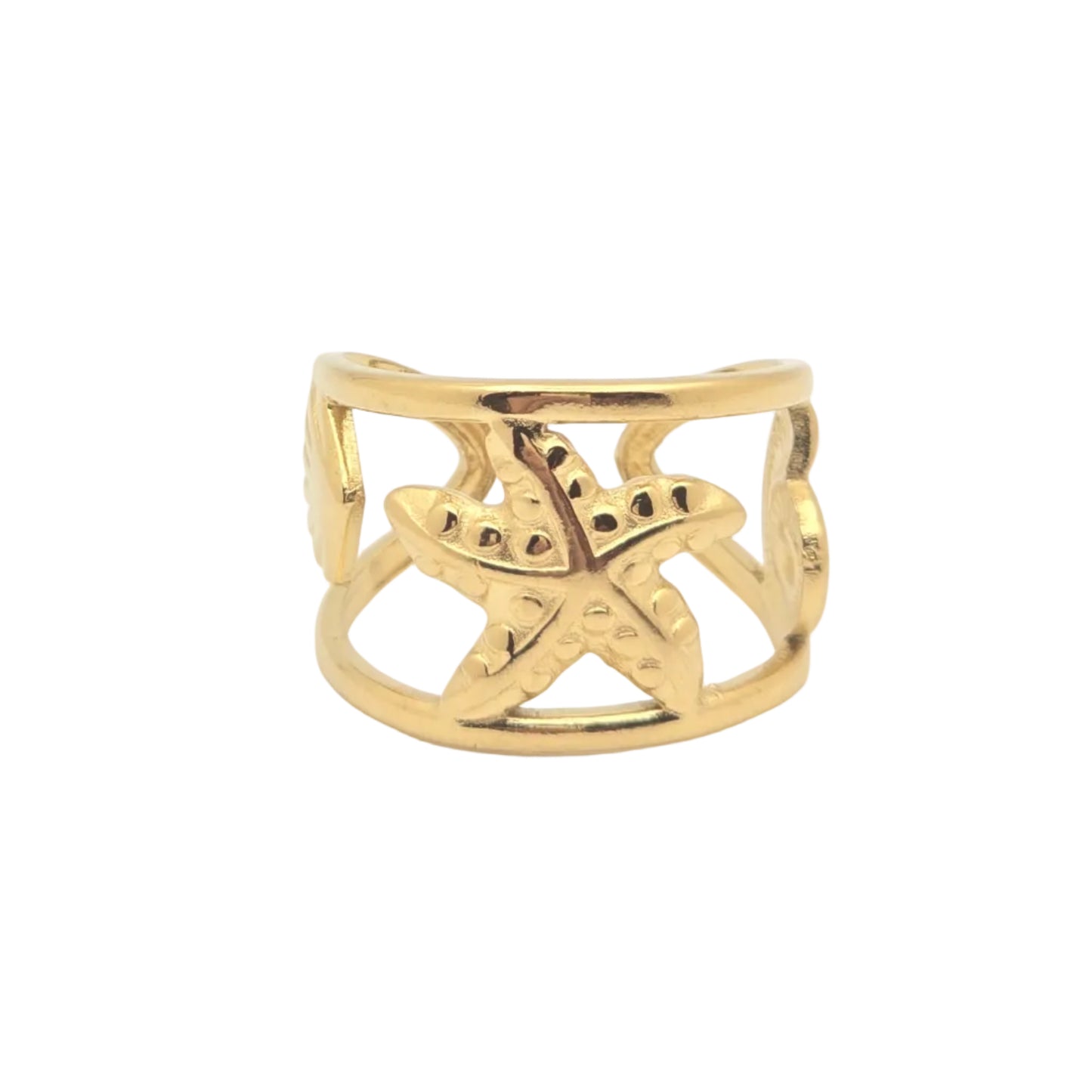 gold starfish shells ring waterproof beach