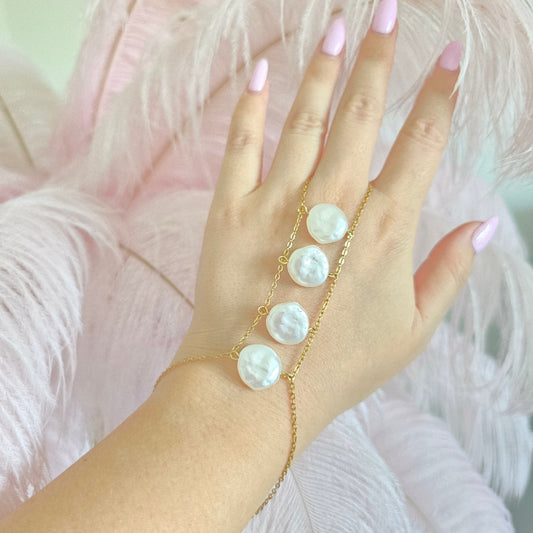 unique gold pearl hand chain