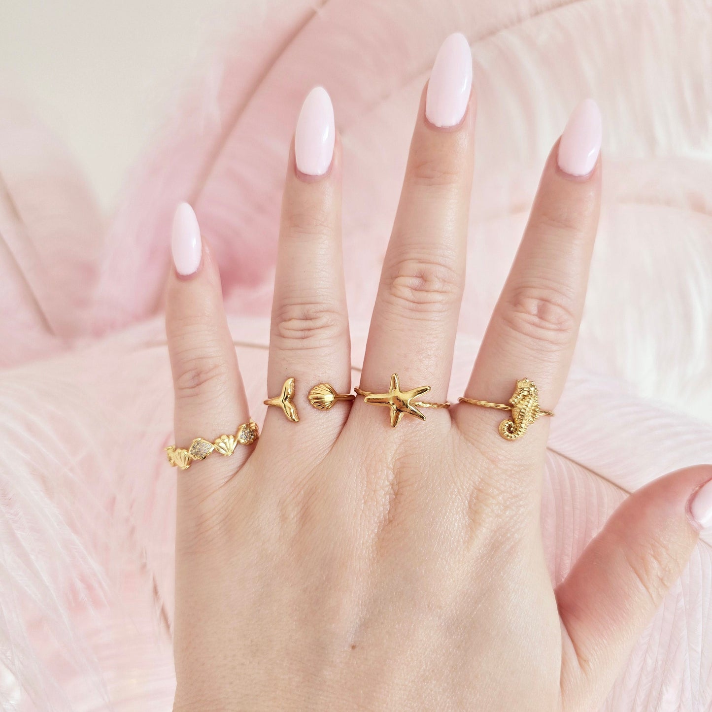 ocean inspired dainty gold rings stacking