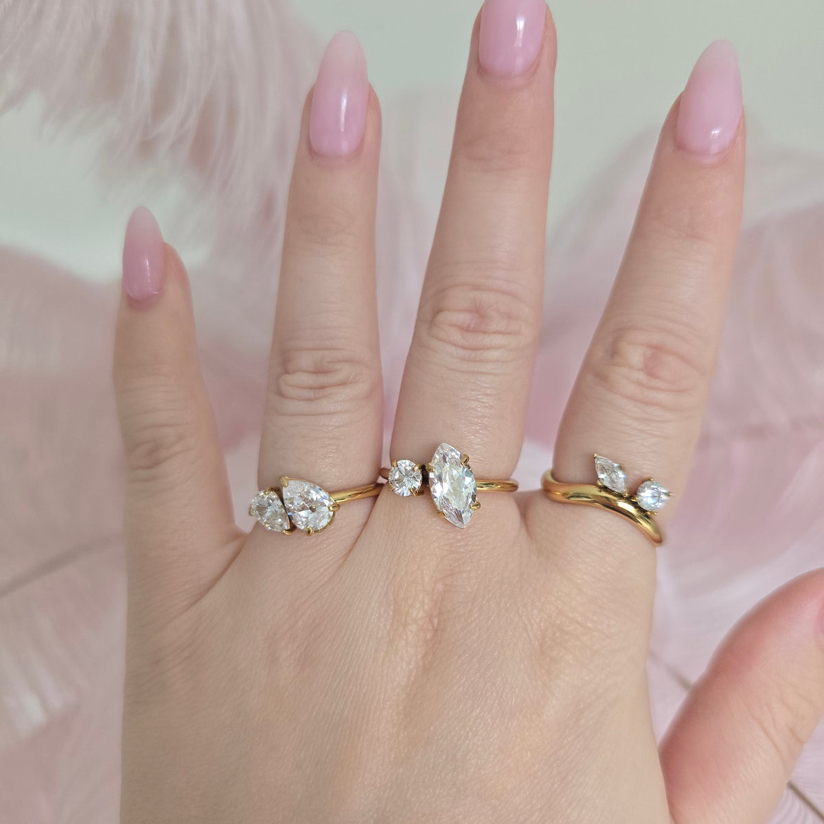 dainty gold waterproof rings stacking