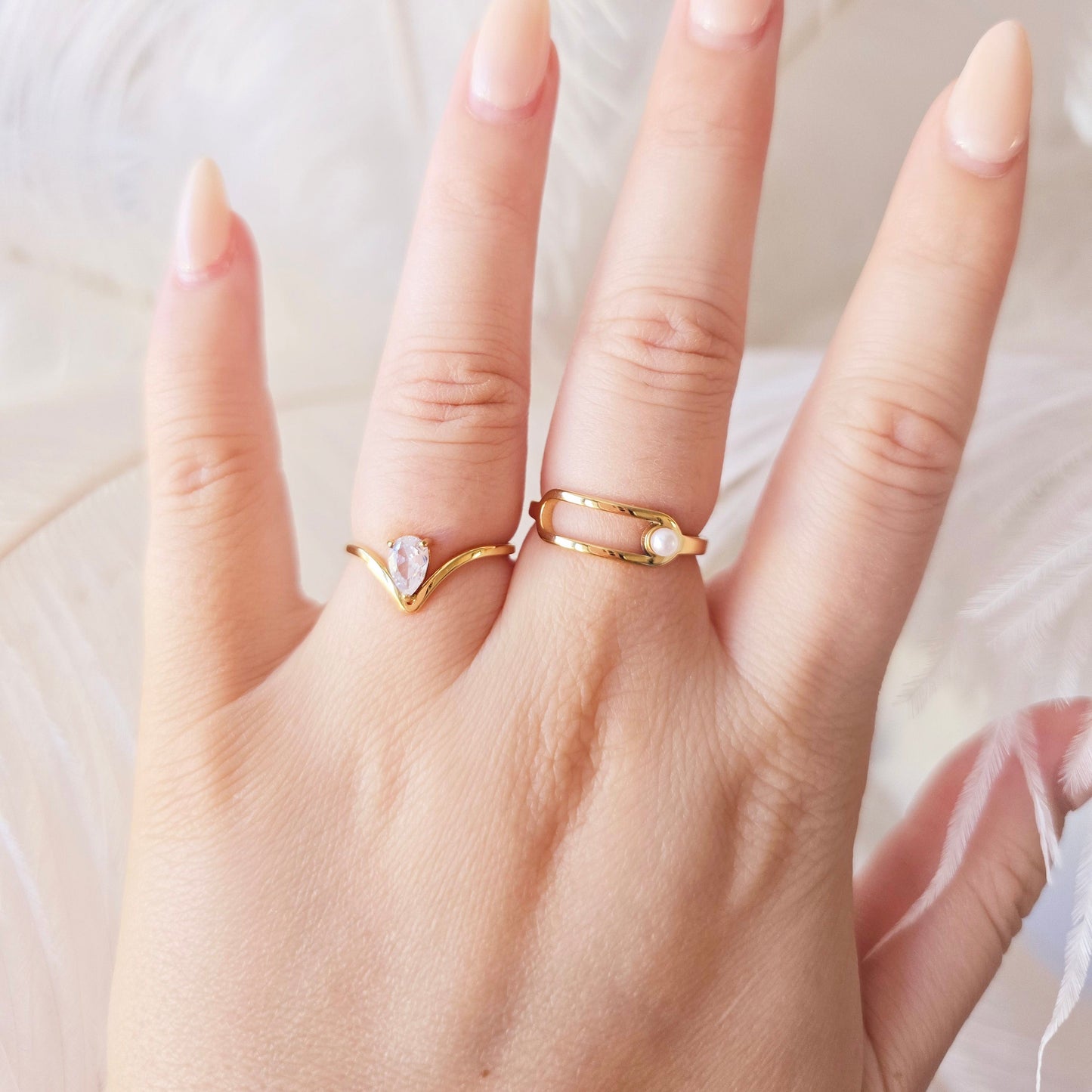 pear diamond ring on gold dainty