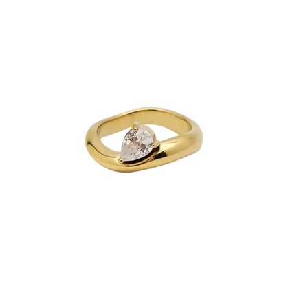 gold statement ring pear diamond waterproof