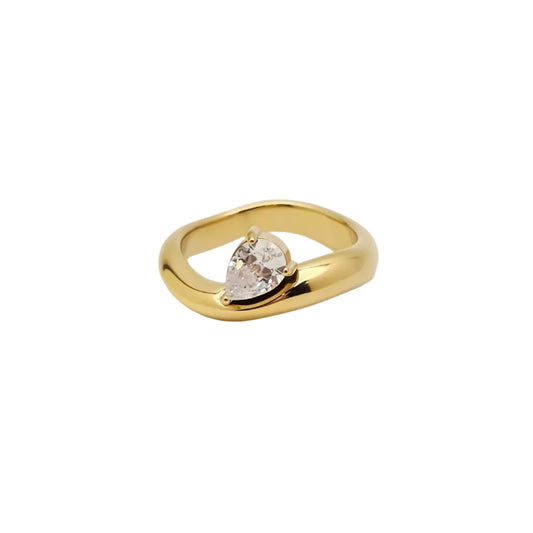 gold statement ring pear diamond waterproof