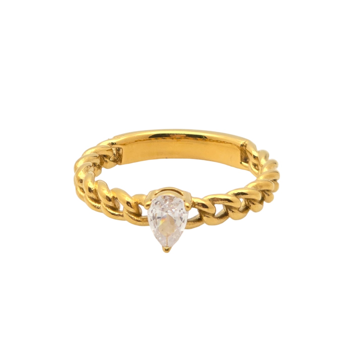 gold waterproof pear diamond chain ring
