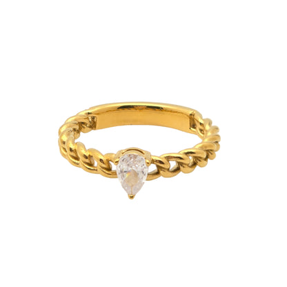 gold waterproof pear diamond chain ring