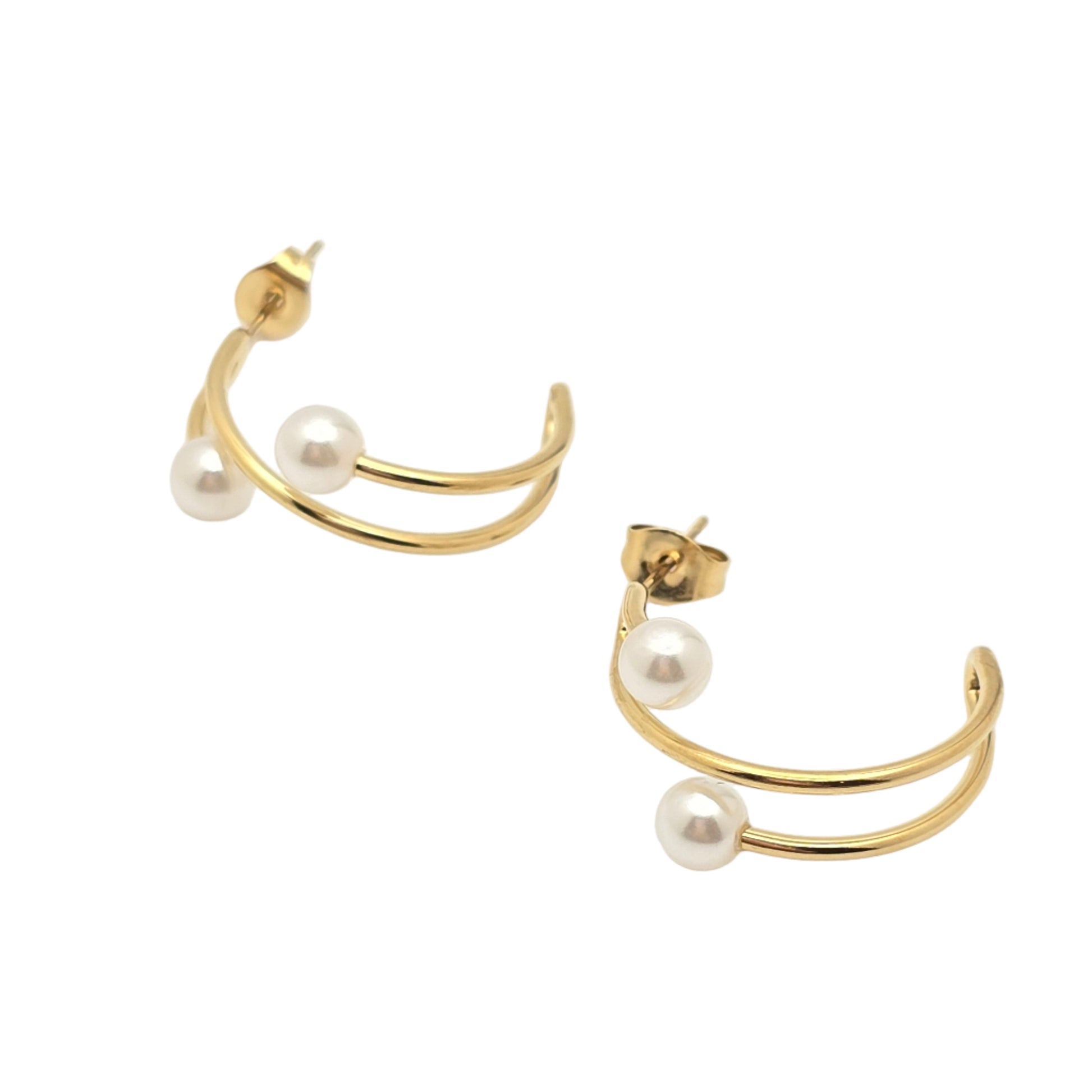 lightweight gold pearl hoop earrings