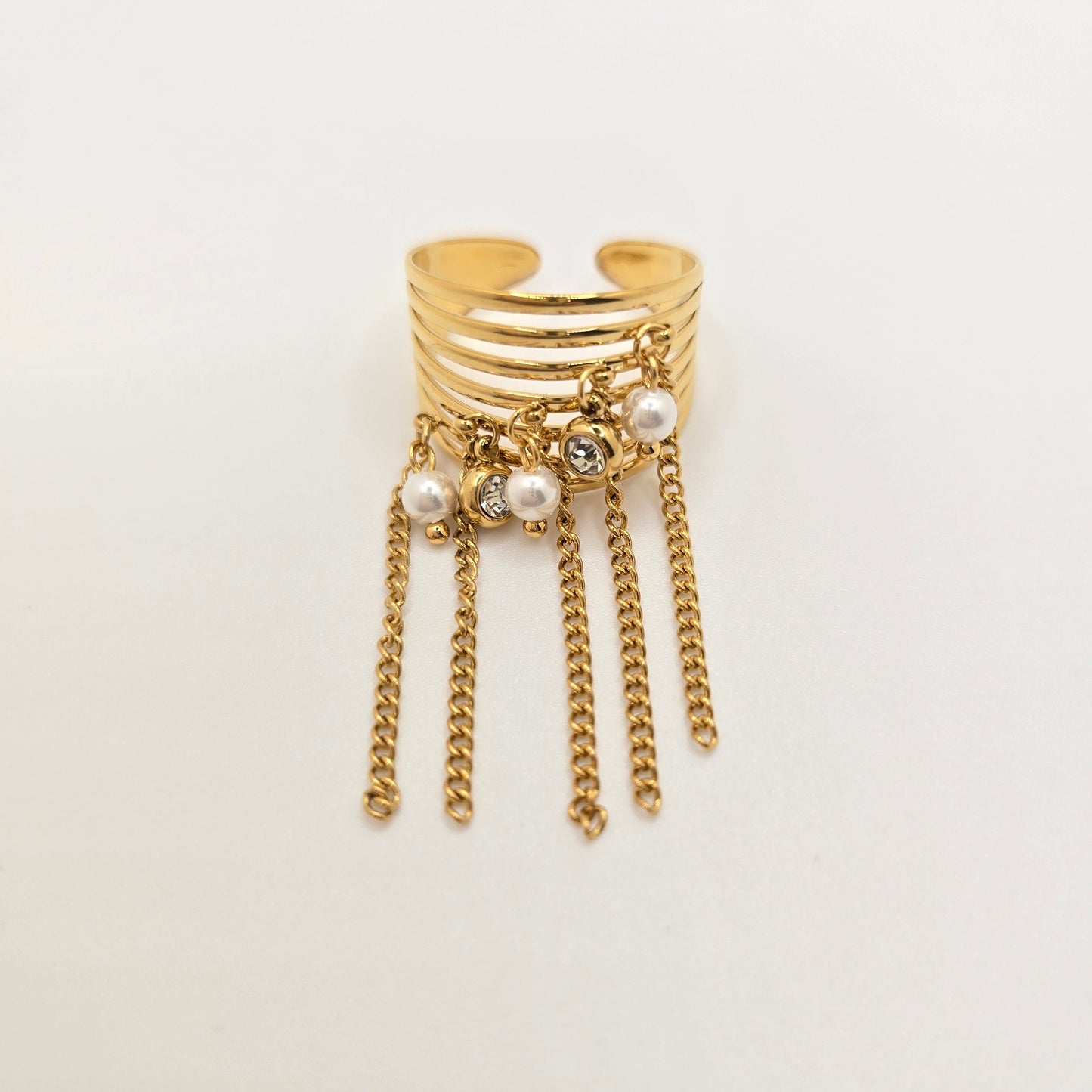 chains pearls charms gold ring dangly cute