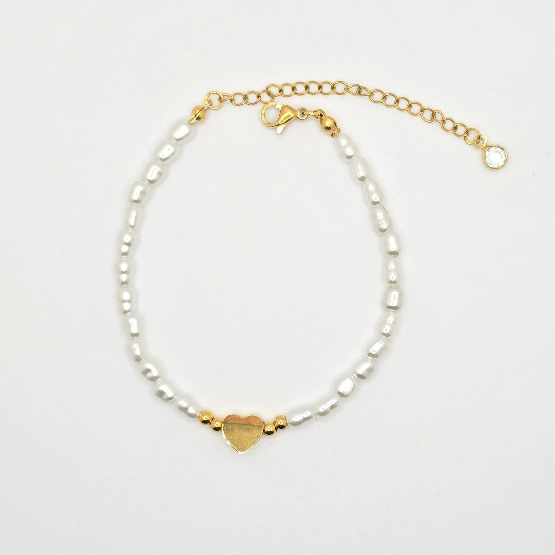 pearl bracelet with gold heart dainty