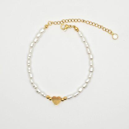 pearl bracelet with gold heart dainty