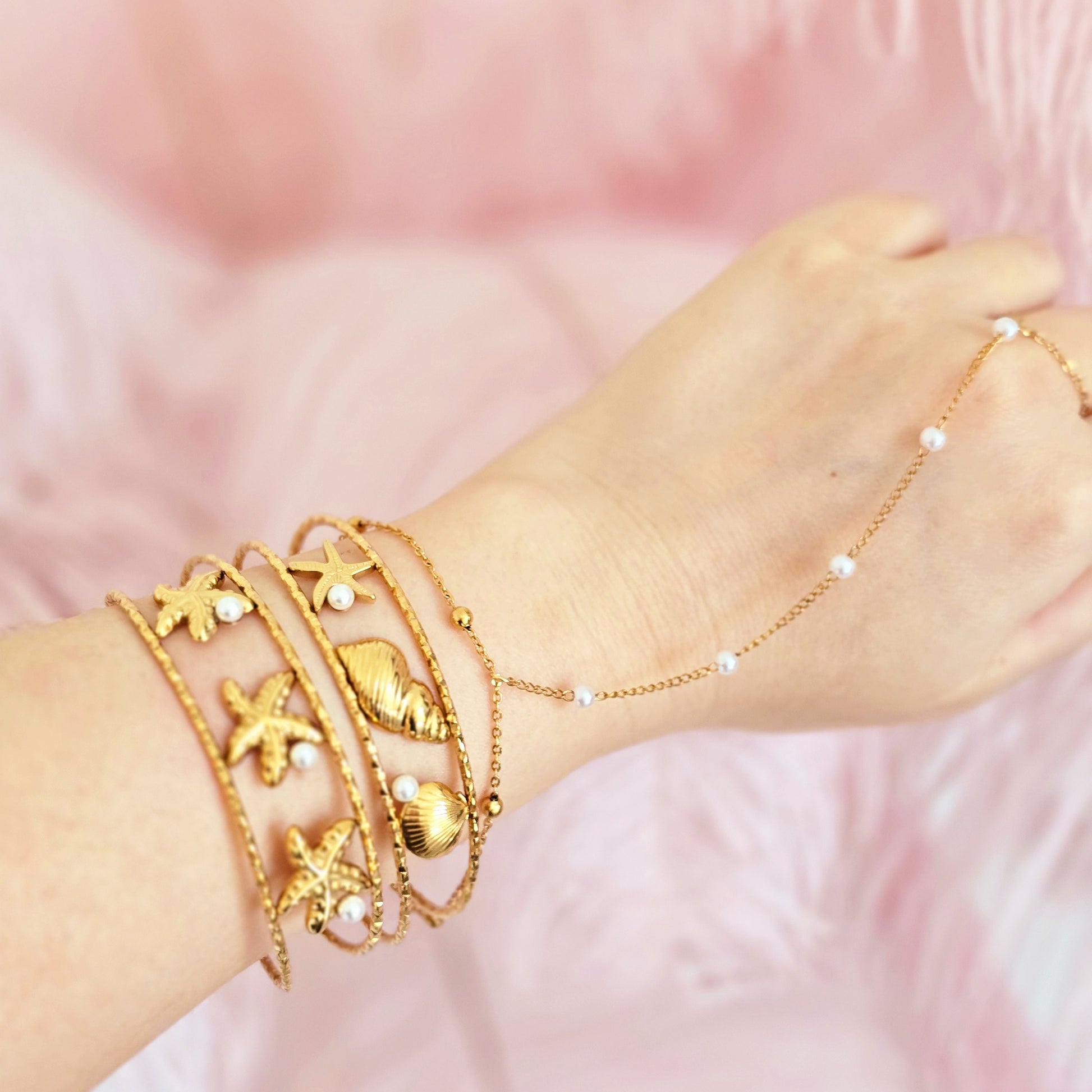 summer beach vacation bangle shell starfish pearl hand chain 