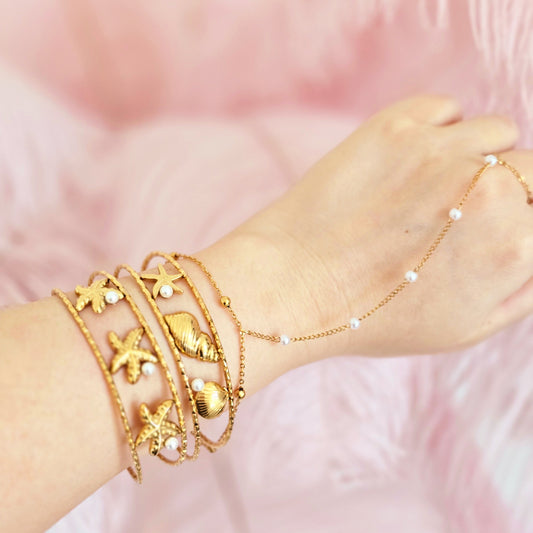 summer beach vacation bangle shell starfish pearl hand chain 