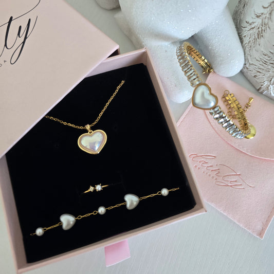 dainty pearl heart jewelry set