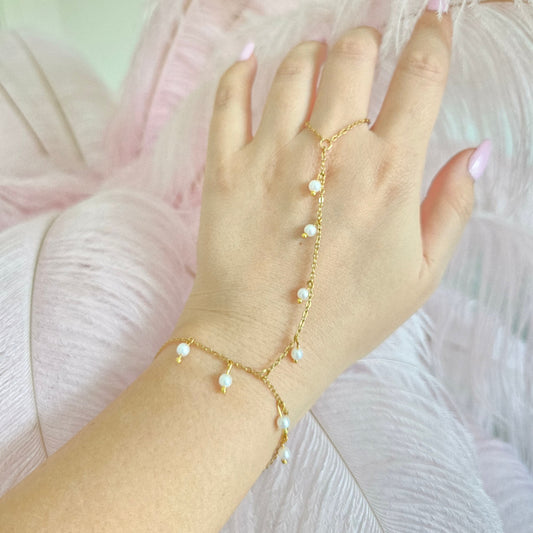 dainty delicate tiny pearls hand chain
